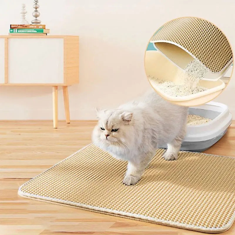 Tapis à litière imperméable pour chat, double couche.